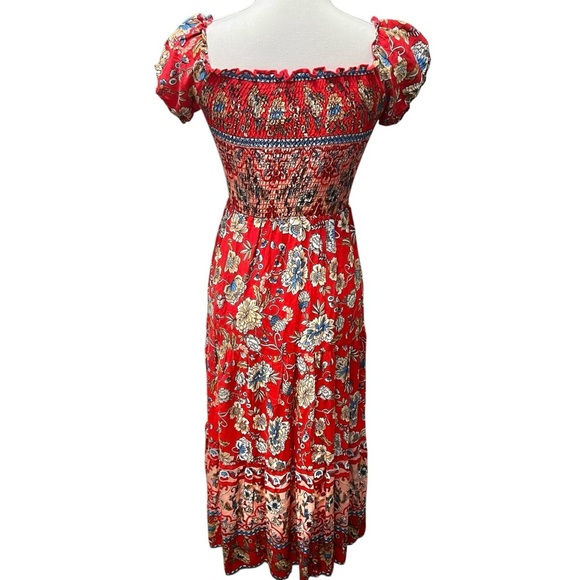 De' Sepreso Bohemian Off The Shoulder Floral Boho Vacation Dress Red Small NWT - Picture 5 of 15